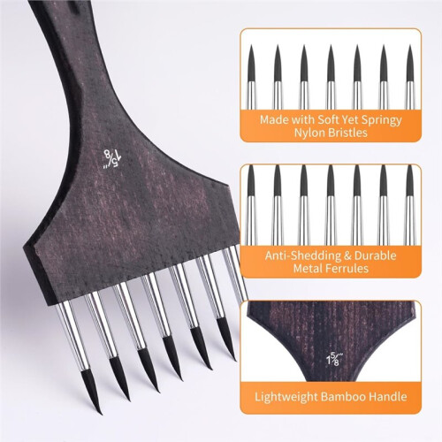 Multi- Round Comb Brush Set - 3Pcs Professional Synthetic Brushes, Designed for Textures and Special Effects