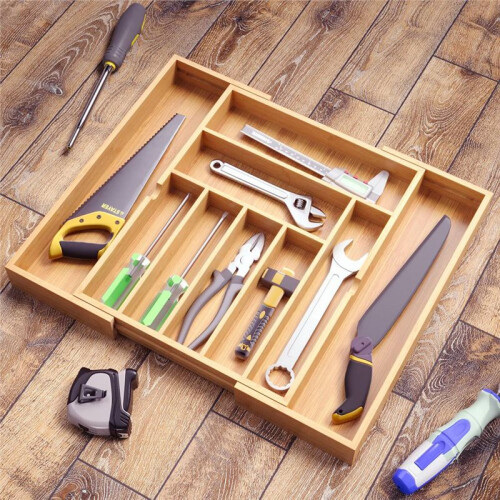 Multi-Grid Kitchen Tableware Pull-Out Retractable DrawerKnife and Fork Storage Box Household Bedside Tools Sorting Box L