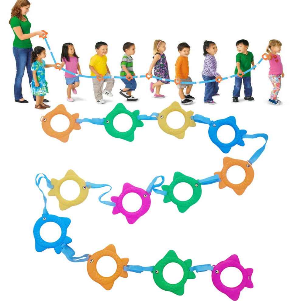 Toddler Walking Rope With Colorful Fish Handles, Adjustable Preschool Safety Rope For Daycare And Kindergarten (12 Ring) Yellow/Red/Blue