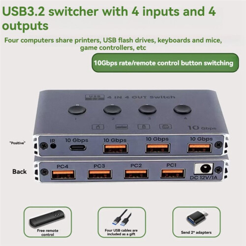 USB3.2 Switcher 4 in 4 Out Splitter 4 Computer Teilen USB Switcher for PC Laptop Keyboard EU Plug