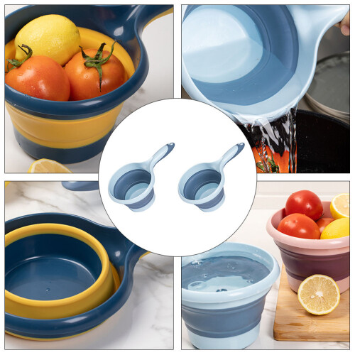 2Pcs Sky-Blue Folding Water Ladles Long Handle Kitchen Scoops 2