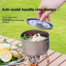 Outdoor-Campingschüssel 600 Ml, Faltbarer Griff, Titanschüssel mit Deckel, Lebensmittelbehälter, Wanderrucksack, Picknickgeschirr