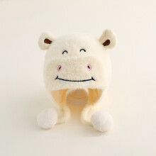 (White)Toddler Winter Hat With Cartoon Print And Soft Fleece For Childs Comfort