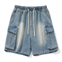 (Blue,M)Herren Baumwollstoff Fünf Fuß Shorts mit Kordelzug Design für Jugendliche Freizeit