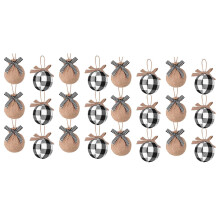 Christmas Tree Ornaments, 24 Pcs 2-1/2 Inches White Black  Check Plaid Stitching Burlap Christmas Decorations