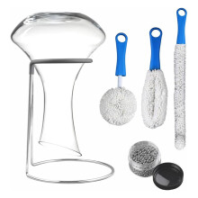 Wine Decanter Drying Stand with Cleaning Brush and Decanter Cleaning Beads,Wine Decanter Drying Rack with Rubber Coated