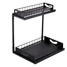 Metal Under Sink Storage Organizer, 2-Tier Sliding Basket with Suction Cup Stability, Design for Home Efficiency
