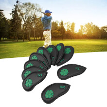 10 PCS Four Leaf Clover PU Golf Head Covers Black