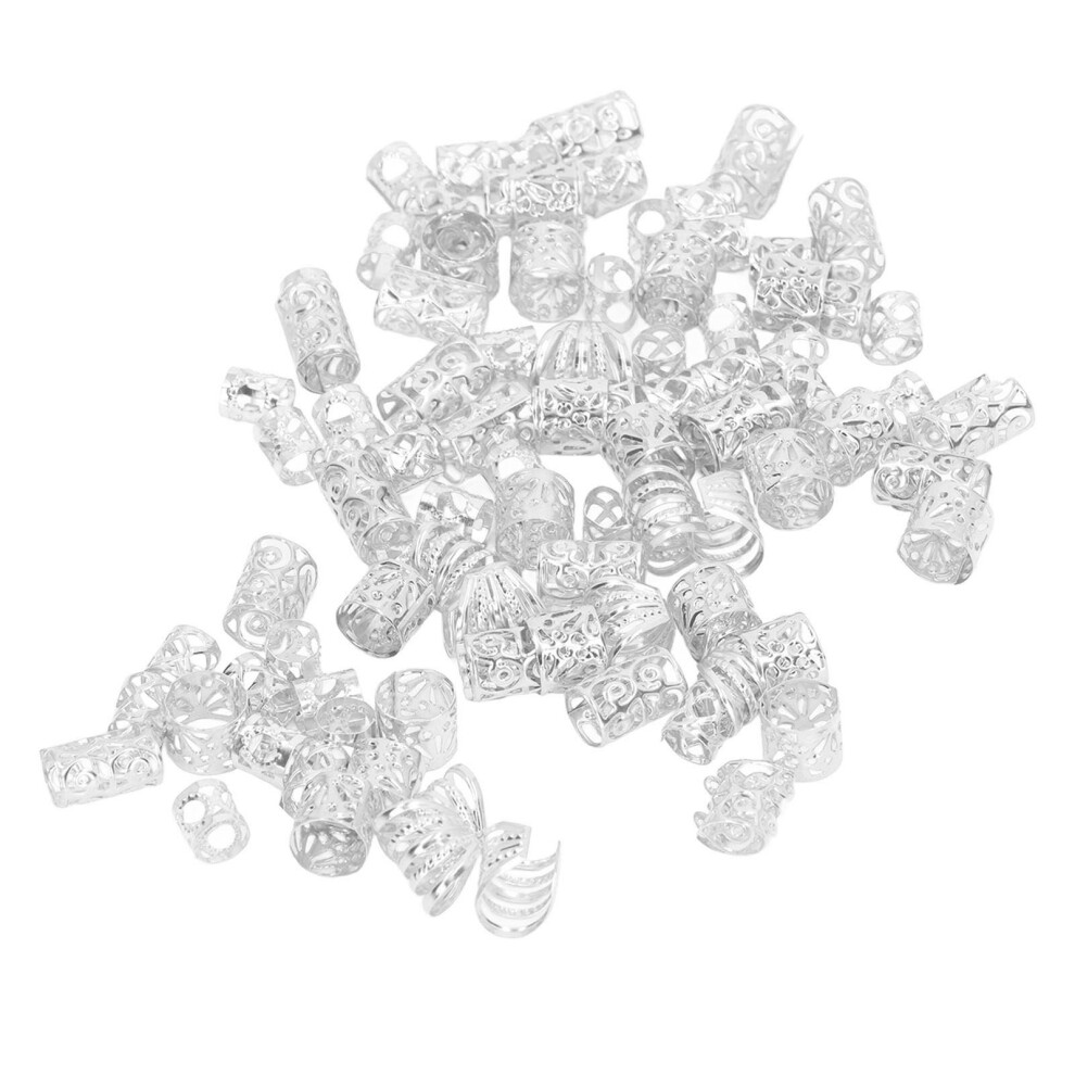 Unisex Silver Hollow Alloy Hair Rings 200Pcs Dreadlocks Coils For Braiding And Styling