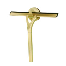 Gold Stainless Steel Shower Squeegee with Hook Holder for Bathroom Glass Doors, Ergonomic Handle for Streak Cleaning
