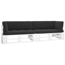 Sofá-cama 2 lugares - HELLOSHOP26 - 02_0013252 - Pin impregnado branco - Almofadas pretas incluídas - Braço reversível