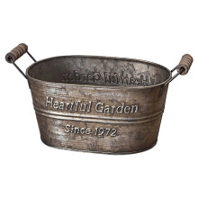 Retro Serveerblad, Vintage Metalen Opbergbakken, Broodplaat, Engelse Opdruk, Emmer met Ijzeren Handvat, Fotografie Rekwisieten voor Thuis