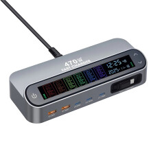 470W LCD Display Screen GAN Desktop Charger Multi Port Charger 140W Fast Charging 65W Scalable Charging Cable EU-PLUG