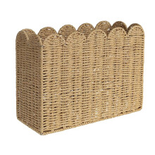Woven Natural Fibre Magazine Holder, Scalloped Floor Magazine Rack, Hand-Woven Organizer, Boho Modern Book Basket