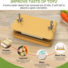 Presse à Tofu en Bambou avec Passoire et Bac D'Égouttage Intégrés, Idéale pour les Blocs de Tofu de 450 G (16 Oz) pour les Amateurs de Tofu.