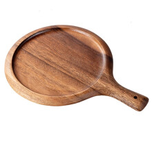 10 Inch Bamboo Wooden Pizza Board Round with Handle Pizza Baking Tray Pizza Stone Cutting Board Breadboard Baking Tool