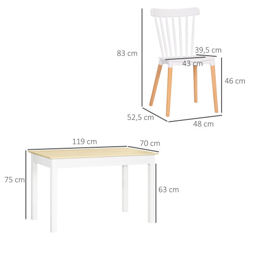 Homcom Conjunto de Comedor Blanco 48 x 52.5 x 83 cm 2