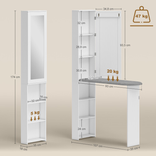 Homcom Mueble de Plancha Blanco 107 x 35 x 174 cm 2