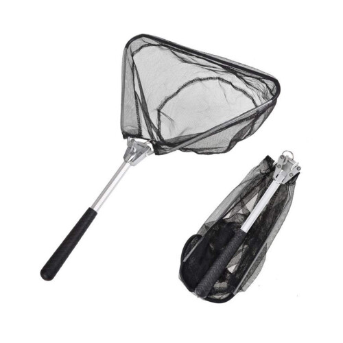Triangular Aluminum Pool Skimmer Net for Above Ground Pools, Retractable Folding Cleaning Net