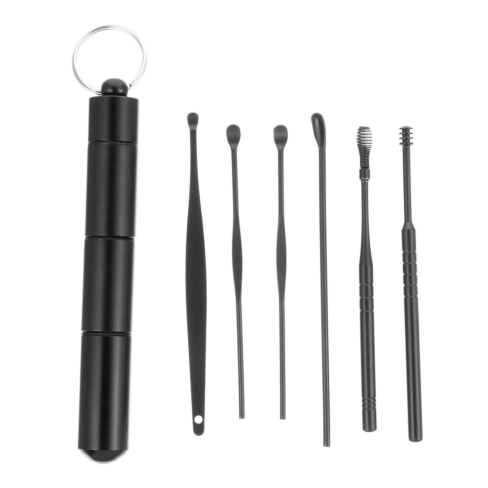 Solustre Black 6Pcs Ear Wax Scoop Set Stainless Steel Ear Wax Removal Tools Kit