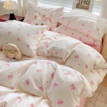 Pink Duvet Cover Set Full Size Girls Bedding with Cute Bowknot Heart Print Soft Microfiber 3 Piece