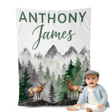 Baby Blanket with Name, Soft Fleece and Sherpa Warmth, Woodland Camouflage Design, Custom Size Options