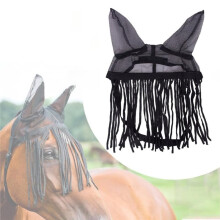 Breathable Horse Fly Mask with Tassels, Adjustable Bonnet for Riding, Ranch & Stable Comfortable(L)
