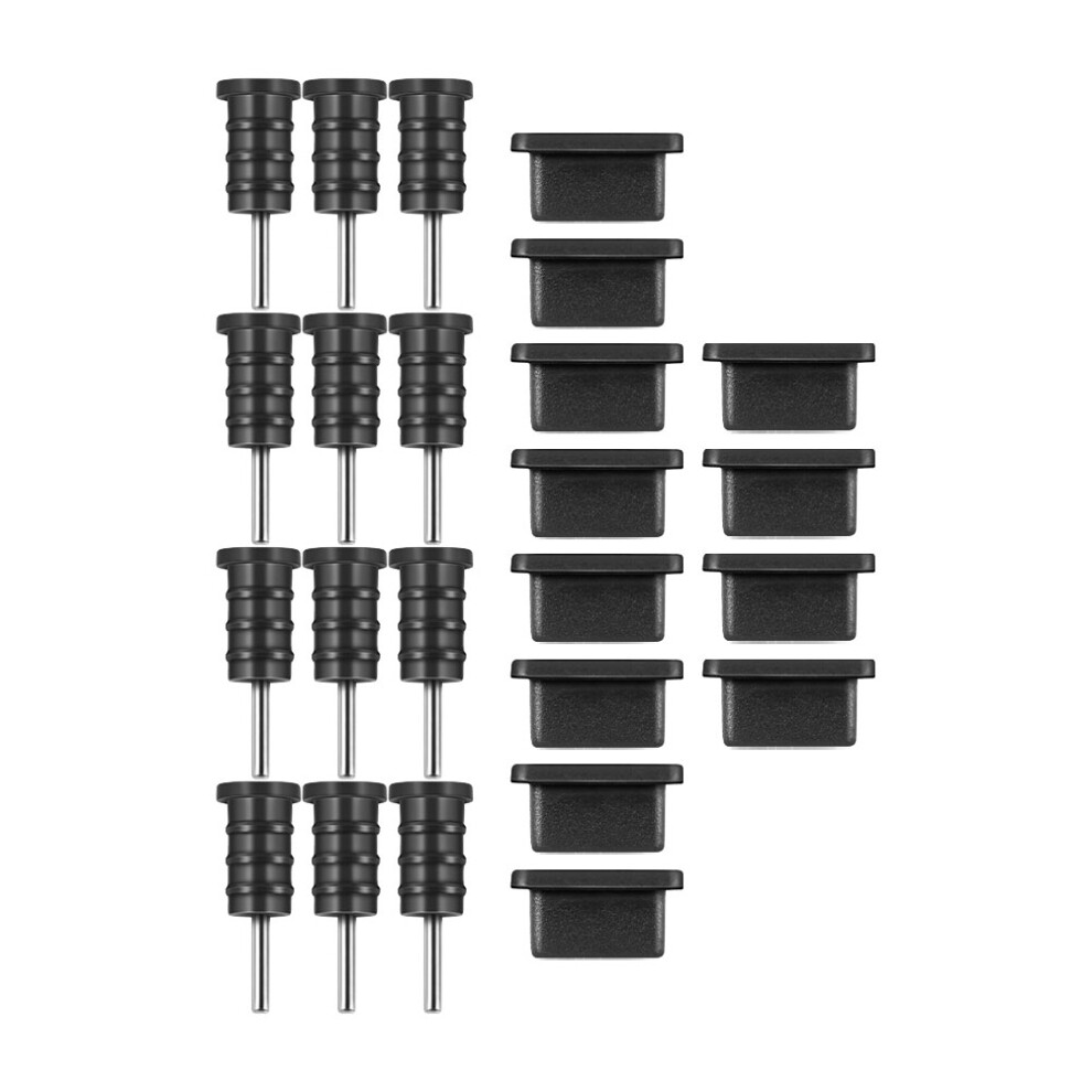 12Pairs Silicone Usb Plug Dust Covers For Phone Accessories Black 3742672014042