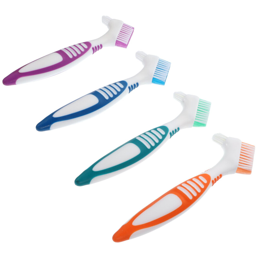 Supvox 4Pcs Double Sided Denture Brushes With Nylon Bristles Assorted Colors