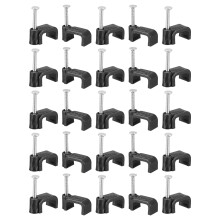 100Pcs Black Wire Fixing Clips Half Clamps with Nails Sturdy Support