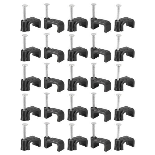 100Pcs Black Wire Fixing Clips Half Clamps with Nails Sturdy Support