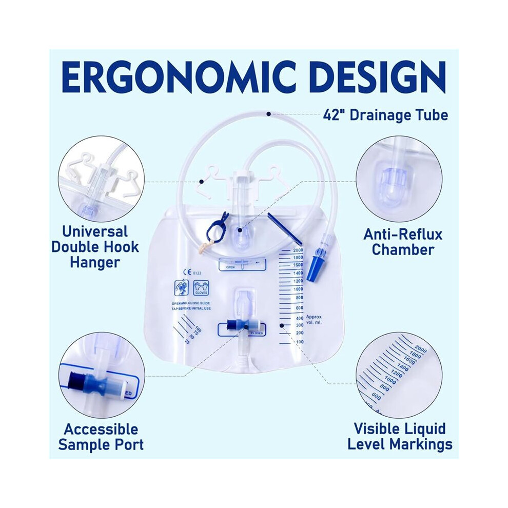3PCS Catheter Bags for Men Urinary Drainage Bags with Anti-Reflux Chamber Kink-Resistant Thickened Tube 35MM