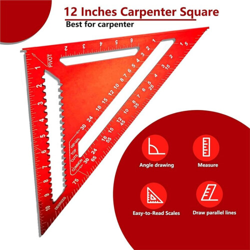 Carpenter Square 12 Inch Aluminum Rafter Square Carpenter for Woodworking, Sturdy Angle Drawing Measuring Ruler 2