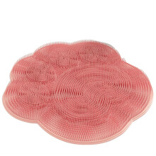 2 in 1 Silicone Back Scrubber and Non Slip Shower Foot Massage Pad with Soft Bristles Pink