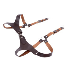 Vintage PU Leather Men Suspenders One Size Brown