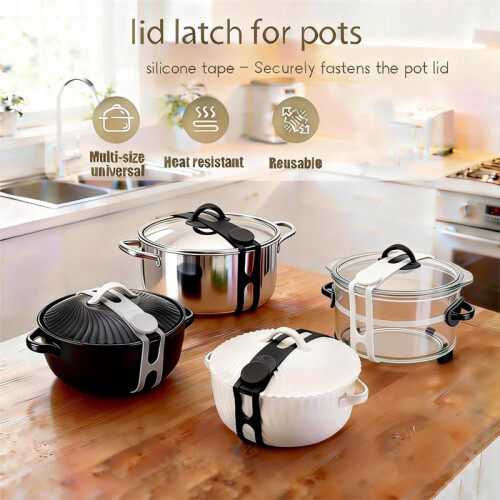 4-Pack Silicone Lid Lock Strap, Universal Lid  for Slow Cooker  Pot ,Heat-Resistant Self-Locking Tie 1