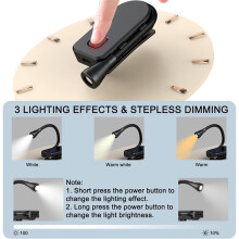 Klipbare Leeslamp, 3 Kleurtemperaturen, Traploos Dimbaar, Ideaal voor Lezen in Bed met 360 Draaibare Clip