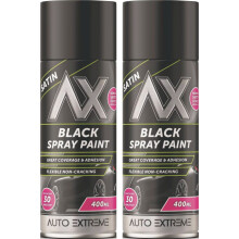 2 x 400ml Aerosol Spray Paint Black Satin Metal Wood Plastic