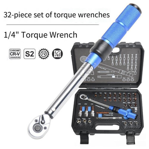 32Pcs Precise Double Scale Preset 1/4" Adjustable Torque Wrench Set for Bicycle Motorcycle Repair Socket Spanner Set 1