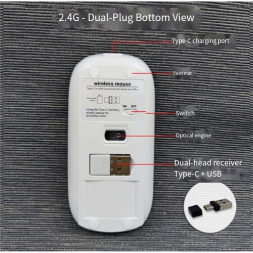 Rechargeable Wireless Mouse -Compatible 2.4GHz Dual Modes Computer Mice with  Receiver for PC Laptop 2
