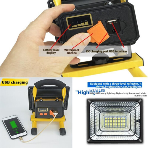 100W LED Outdoor Floodlight, Rechargeable, Adjustable Brightness for Camping 2