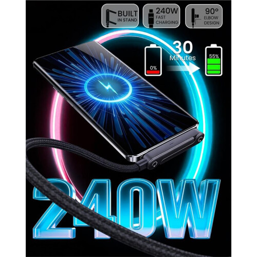 65w USB-C Charge Cable with Stand for Fast Charging and Data Sync 1