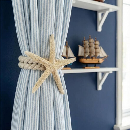 2-Pack Coastal Beach Theme Starfish Curtain Tiebacks, Nautical Rope Holdbacks for Home Decor 1
