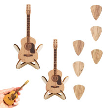 Wooden Guitar Pick Box with Stand, 3‑Slot Pick Holder Case Set for Guitarists and Music Lovers (2 PCS)