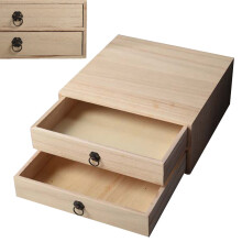 1Pc Beige Wooden Storage Box Multi-Layer Desktop Drawer Organizer