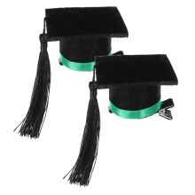 2Pcs Green Graduation Cap Hair Clips Felt Material Hair Decorations