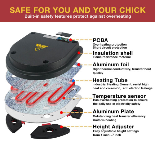 Chick Brooder Heating Plate 13W Adjustable Height Chicken Coop Heater 10x10 Warms Up to 15 Chicks 2