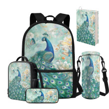 5 in 1 Girls School Backpack Set with Insulated Lunch Box, Pencil Case, Waterproof and Washable 17 Inch