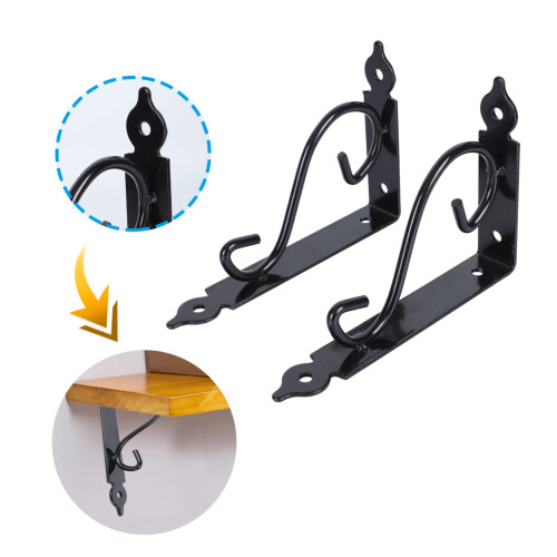2pcs Heavy Duty Iron Wall Shelf Brackets for Kitchen Office Rustic Style Storage Rack 2
