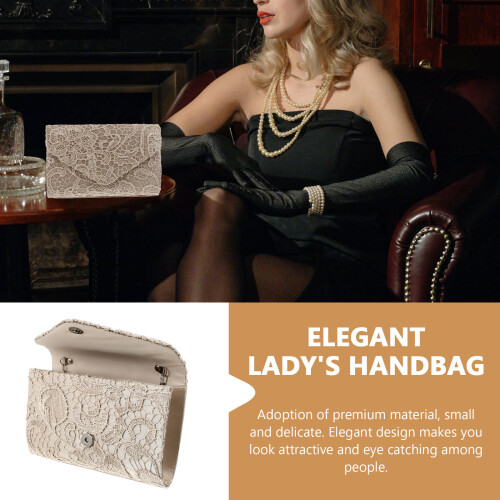 Clutch Bag Beige Con Pizzo Borsa Per Festa E 1